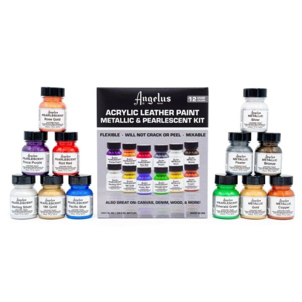 Angelus Acrylic Leather Paint - Pearlescent and Metallic Paint Kit - (12τεμ / 29,5ml)