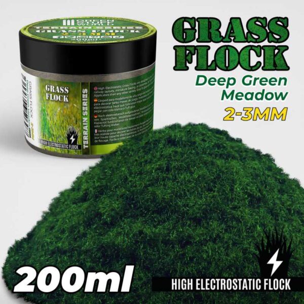 Static Grass Flock 2-3mm - DEEP GREEN MEADOW - 200 ml