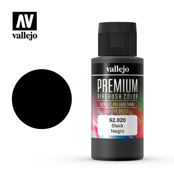 Vallejo Premium Airbrush Color (Black) 60ml - Χρώμα Αερογράφου Vallejo Premium (Μαύρο) 60ml