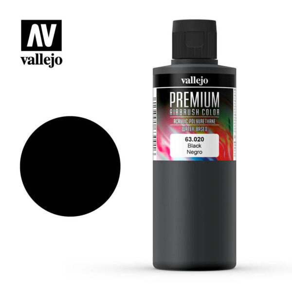 Vallejo Premium Airbrush Color (Black) 200ml - Χρώμα Αερογράφου Vallejo Premium (Μαύρο) 200ml