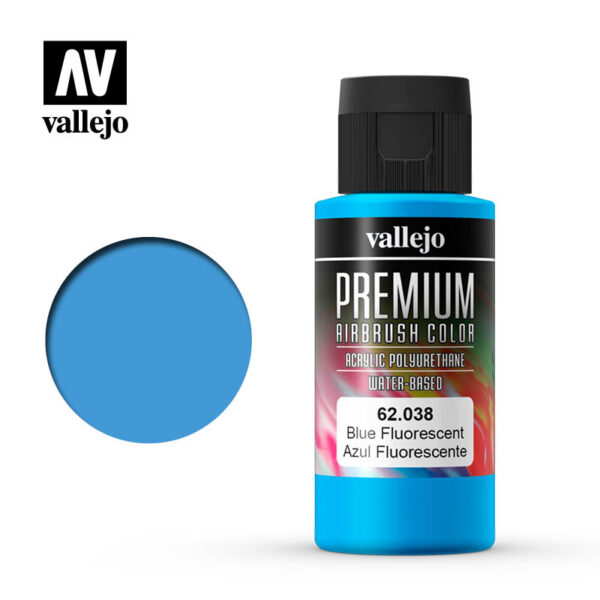 Vallejo Premium Airbrush Color (Fluorescent Blue) 60ml - Χρώμα Αερογράφου Vallejo Premium (Φθορίζον Μπλέ) 60ml