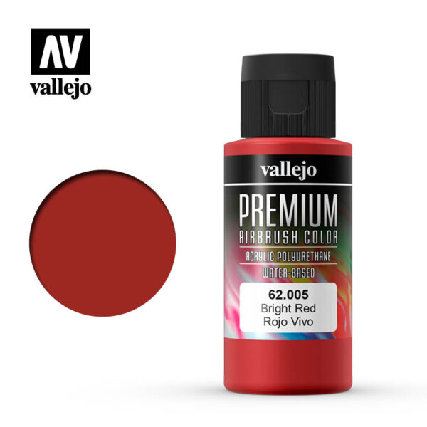 Vallejo Premium Airbrush Color (Bright Red) 60ml - Χρώμα Αερογράφου Vallejo Premium (Κόκκινο) 60ml