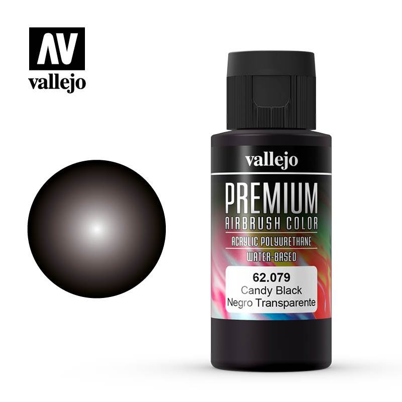 Vallejo Premium Airbrush Color (Candy Black) 60ml - Χρώμα Αερογράφου Vallejo Premium (Διάφανο Μαύρο) 60ml