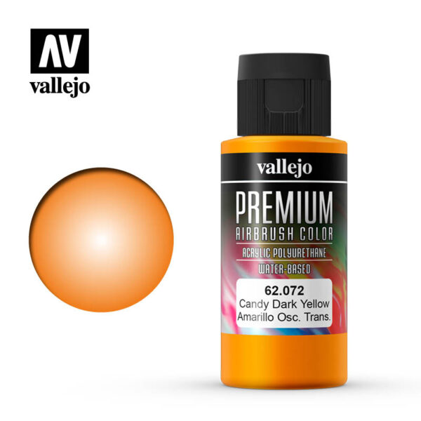 Vallejo Premium Airbrush Color (Candy Dark Yellow) 60ml - Χρώμα Αερογράφου Vallejo Premium (Διάφανο Σκούρο Κίτρινο) 60ml