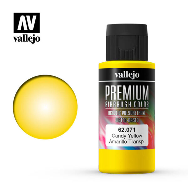Vallejo Premium Airbrush Color (Candy Yellow) 60ml - Χρώμα Αερογράφου Vallejo Premium (Διάφανο Κίτρινο) 60ml
