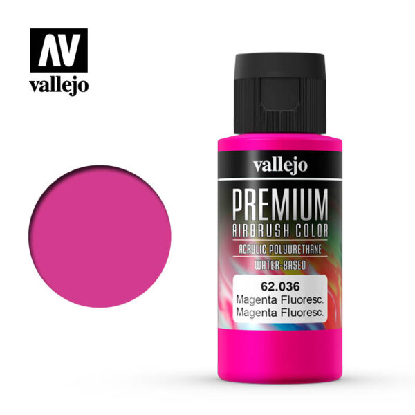 Vallejo Premium Airbrush Color (Fluorescent Magenta) 60ml - Χρώμα Αερογράφου Vallejo Premium (Φθορίζον Ματζέντα) 60ml