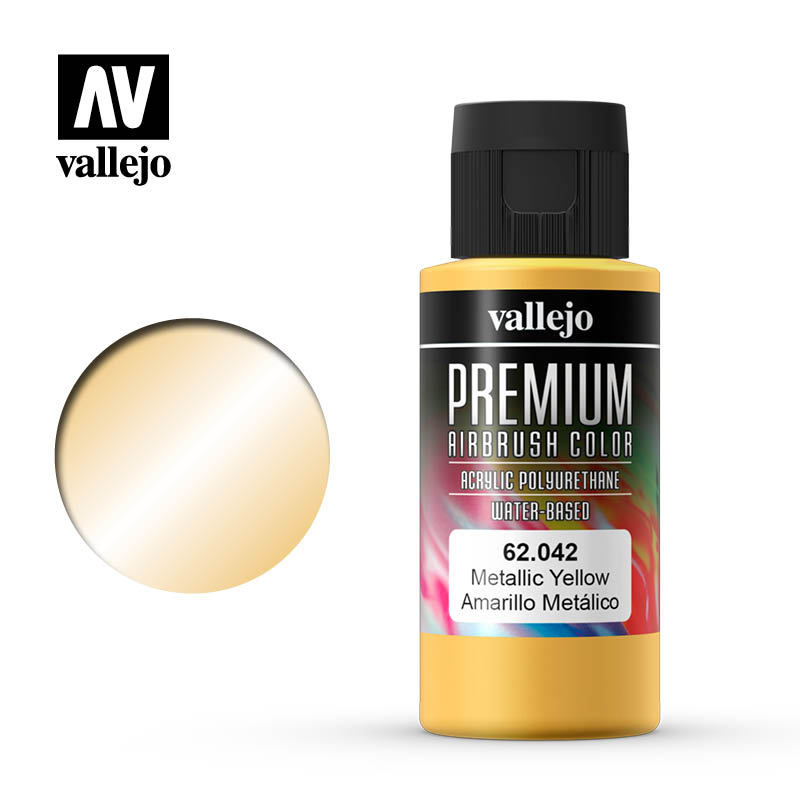 Vallejo Premium Airbrush Color (Metallic Yellow) 60ml - Χρώμα Αερογράφου Vallejo Premium (Μεταλλικό Κίτρινο) 60ml