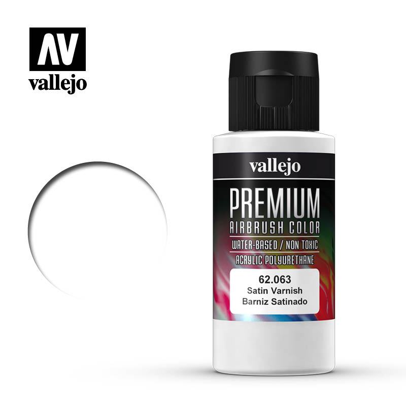 Satin Varnish for Vallejo Premium Airbrush Colors 60ml - Σατινέ βερνίκι για Χρώματα Αερογράφου Vallejo Premium 60ml