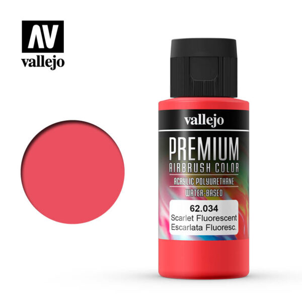 Vallejo Premium Airbrush Color (Fluorescent Scarlet) 60ml - Χρώμα Αερογράφου Vallejo Premium (Φθορίζον Κόκκινο) 60ml