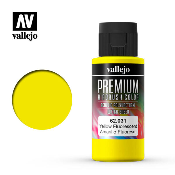 Vallejo Premium Airbrush Color (Fluorescent Yellow) 60ml - Χρώμα Αερογράφου Vallejo Premium (Φθορίζον Κίτρινο) 60ml