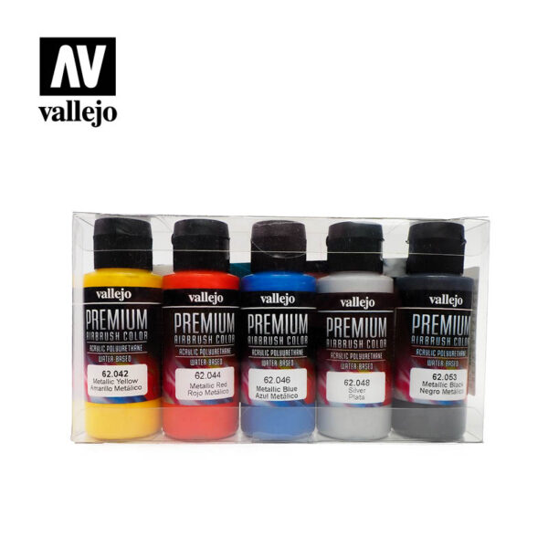 Vallejo Premium Airbrush Metallic Colors Set 5x 60ml - Χρώματα Αερογράφου Vallejo Premium (Σετ Μεταλλικών Χρωμάτων) 5x 60ml