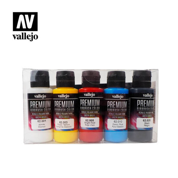 allejo Premium Airbrush Color Opaque Basics Set 5x 60ml - Χρώματα Αερογράφου Vallejo Premium (Σετ Βασικών Χρωμάτων) 5x 60ml