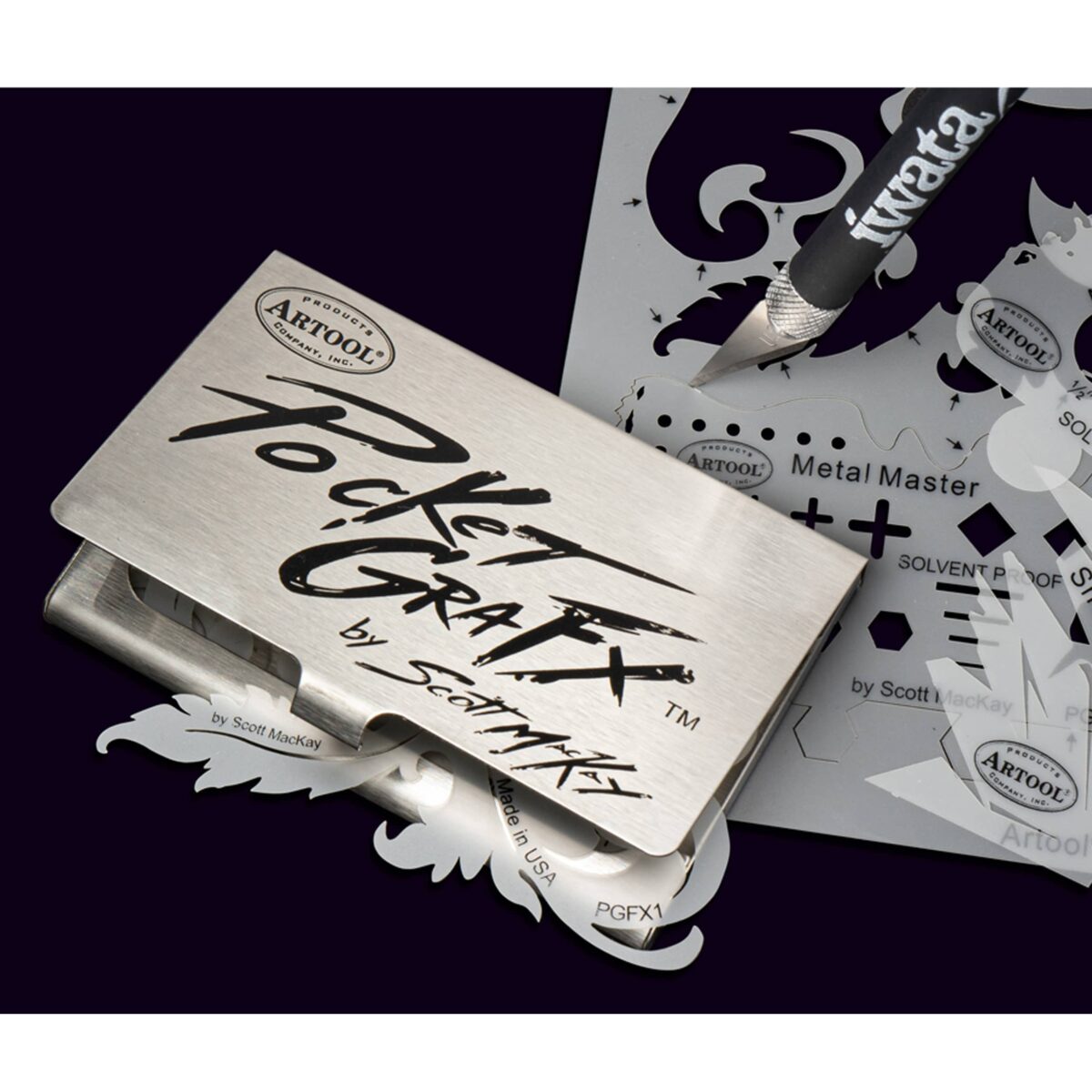 Artool PocketGraFX Freehand Airbrush Template Set by Scott MacKay - ΣΕΤ 6 ΣΤΕΝΣΙΛ ΣΕ ΑΝΟΞΕΙΔΩΤΟ ΚΟΥΤΙ απο τον Scott MacKay